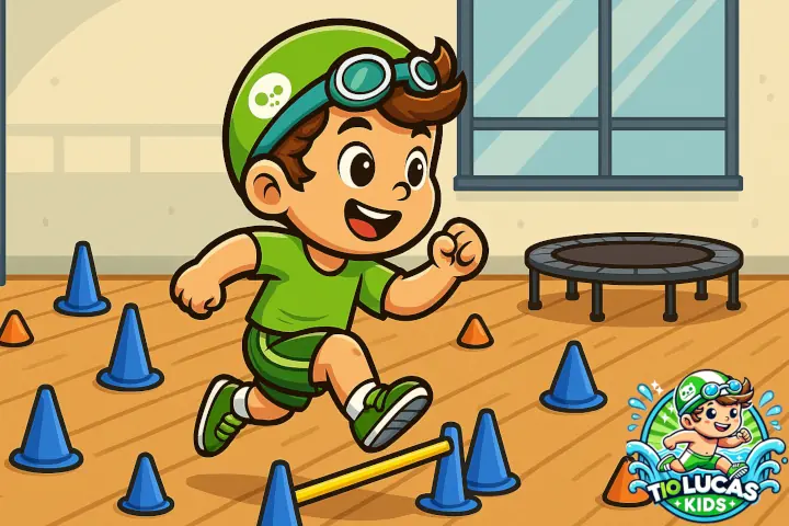 garoto pulando sobre um obstáculo com cones